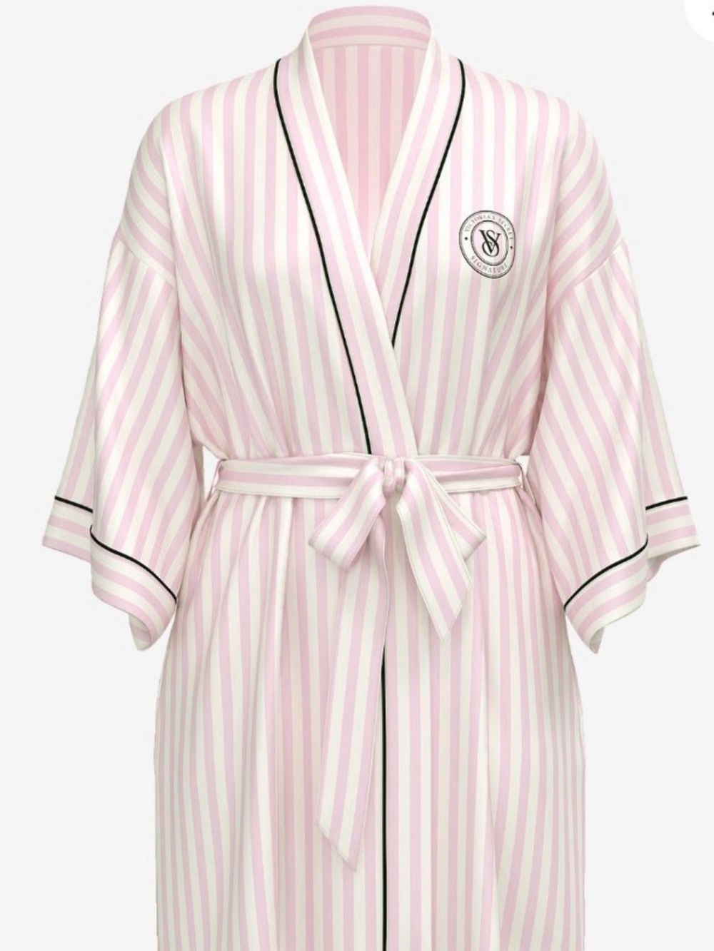 Victoria's Secret Pink & White Striped Kimono Robe with Black Piping